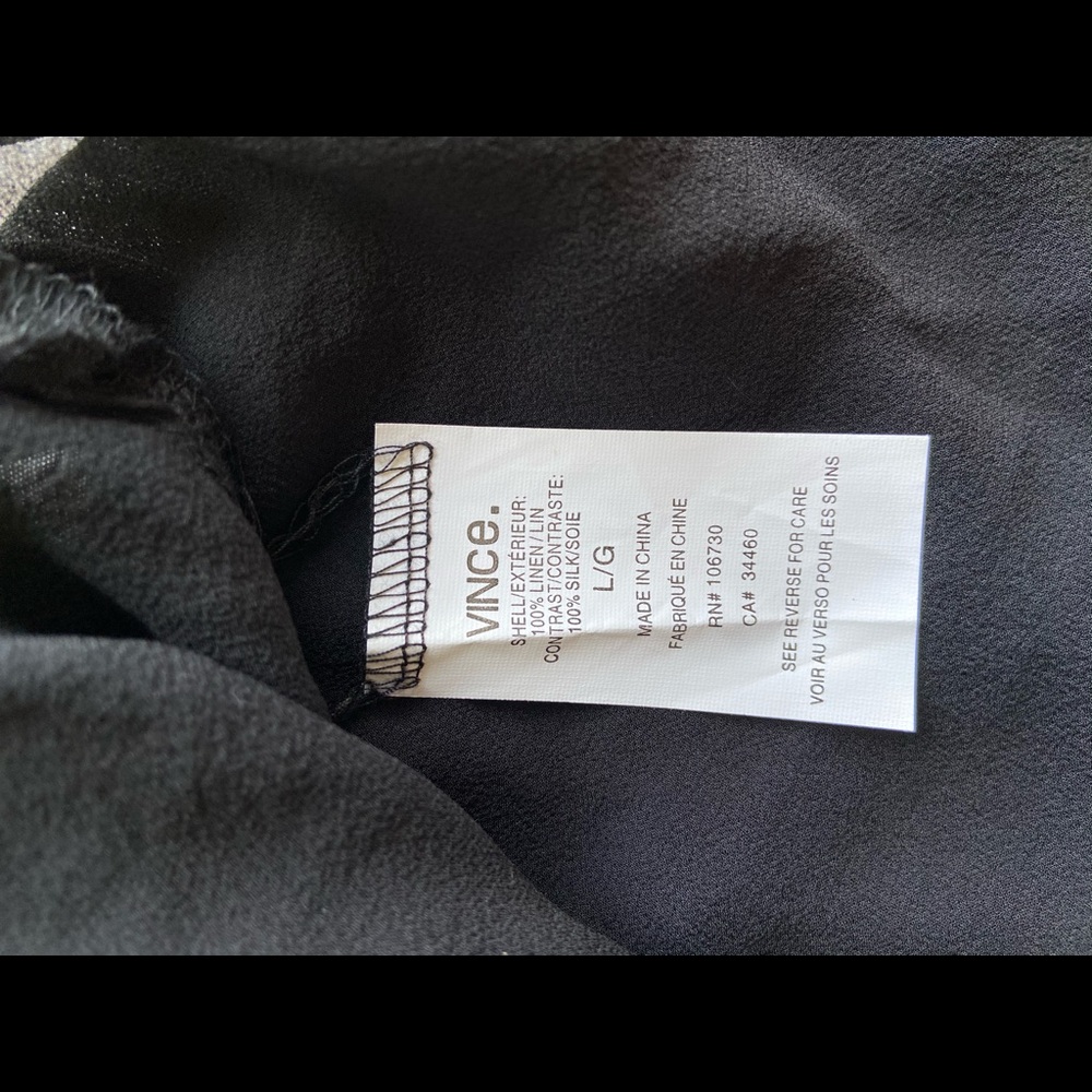 VINCE Black Silk Linen Double Layer Tank Top L NWT - Picture 6 of 7